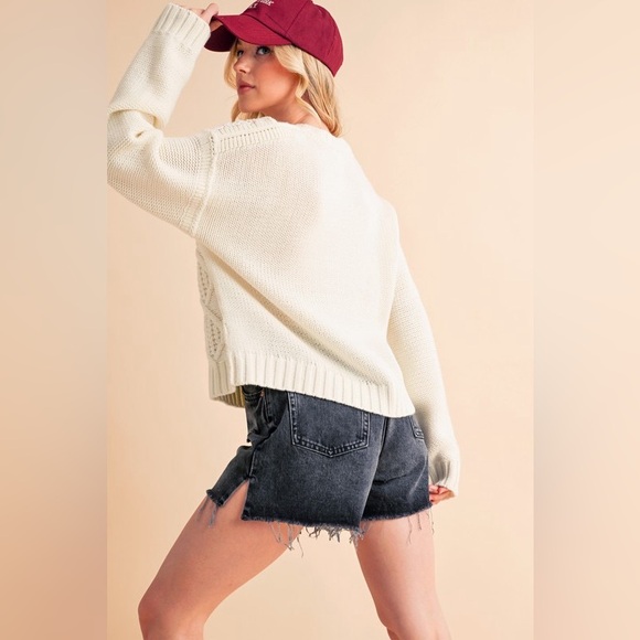 Aemi+Co Contrast Number Cable Knit Drop Shoulder Sweater 10010096629 - Picture 2 of 7